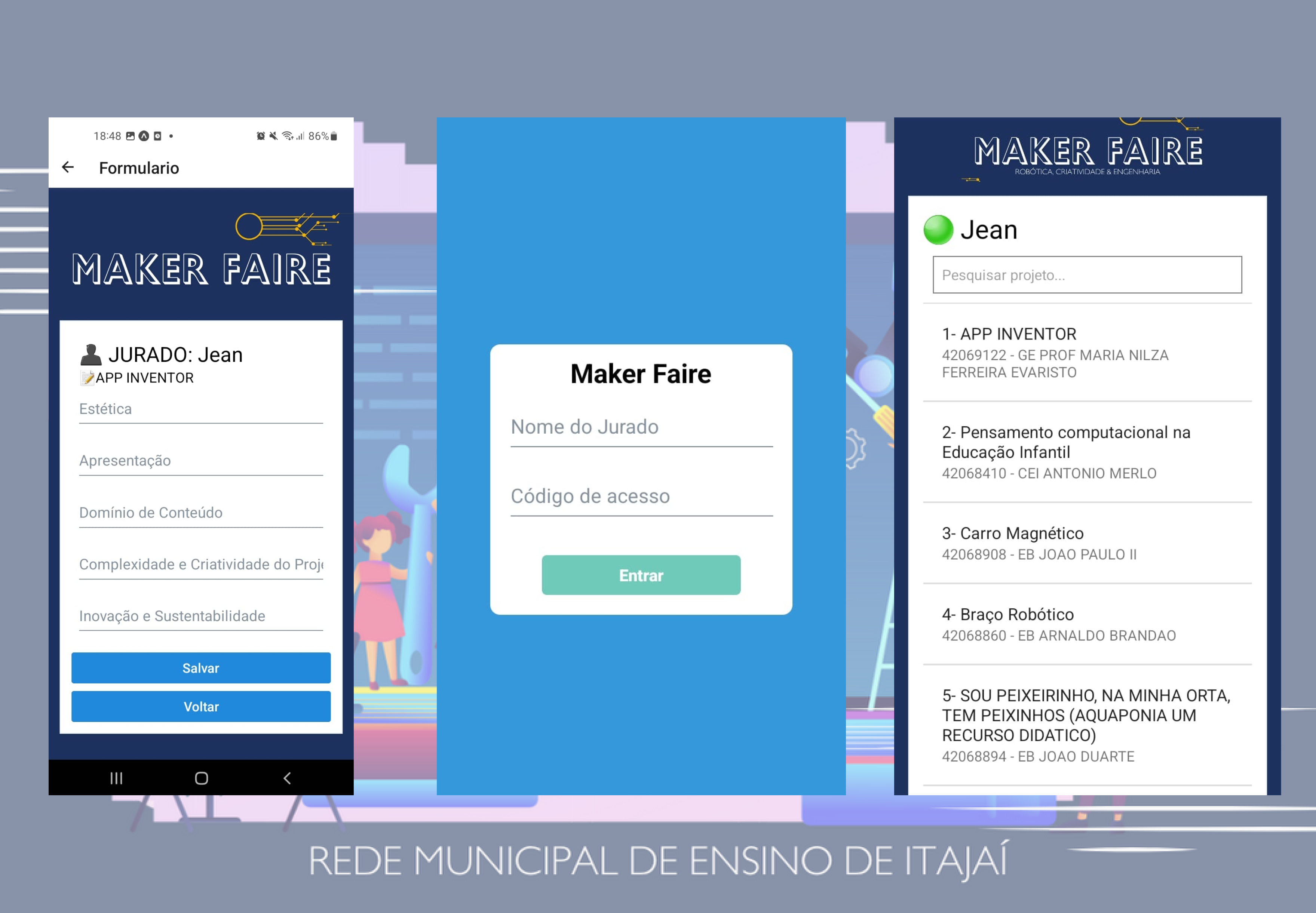 Aplicativo de votação desenvolvido para a Feira Maker de Itajaí